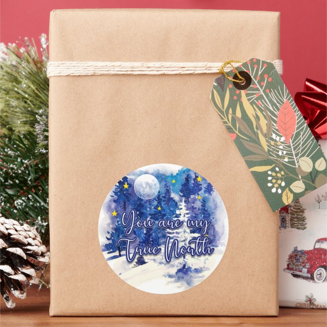 You Are My True North Classic Round Sticker (Holiday)