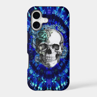 You are not here trippy rose skull in navy/ mint