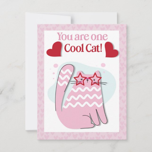 You Are One Cool Cat Pink Valentines Card (Front)