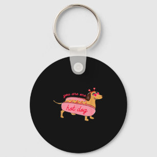 You Are One Hot Dog Dachshund Valentines Heart Gle Keychain