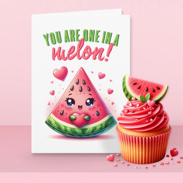 You Are One in A Melon Funny Watermelon Valentine Card (Creator Uploaded)