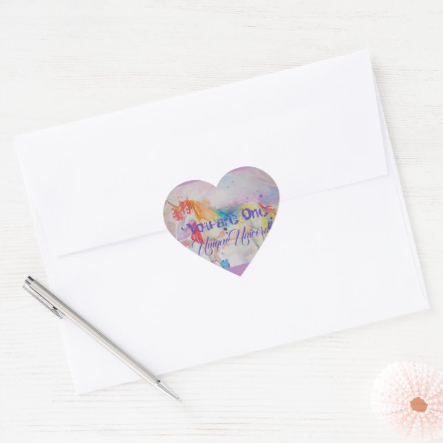 You Are One Unique Unicorn! Girls Pink Unicorns Heart Sticker (Envelope)