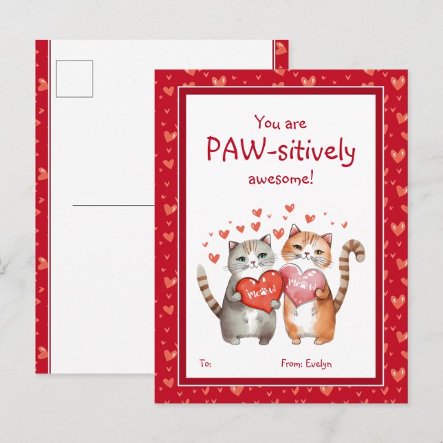 You Are Pawsitively Awesome Classroom Valentine's Postcard (Front/Back)