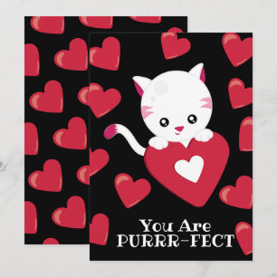 You Are Purfect Kitten Red Heart Pattern Valentine Holiday Card
