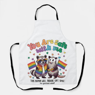 You Are Safe With Me LGBT Raccoon Animal Apron