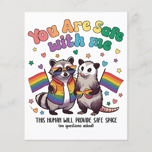 You Are Safe With Me LGBT Raccoon Animal  Flyer (Front)