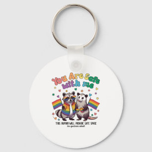 You Are Safe With Me LGBT Raccoon Animal Keychain