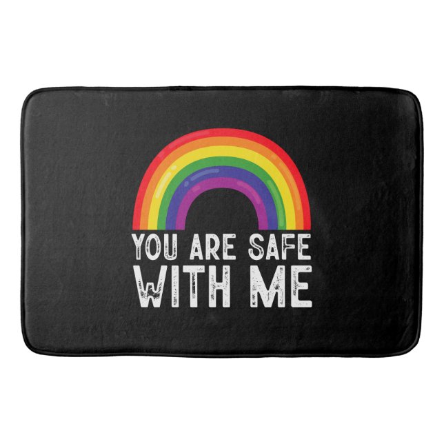 You Are Safe With Me LGBTQ Pride Month Rainbow  Bath Mat (Front)