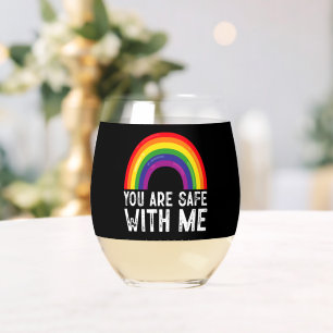 You Are Safe With Me LGBTQ Pride Month Rainbow Stemless Wine Glass