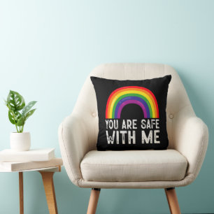 You Are Safe With Me LGBTQ Pride Month Rainbow  Throw Pillow