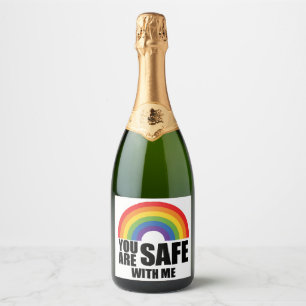 You Are Safe With Me LGBTQ Rainbow Pride Sparkling Wine Label