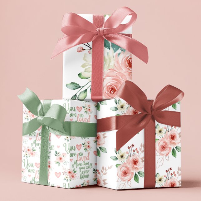 You Are So Loved Rose Wrapping Paper Sheets  (Let someone special know how loved they are with these watercolor pink rose wrapping paper sheets! )