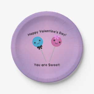 You Are Sweet Cute Lollipops Valentine Paper Plate