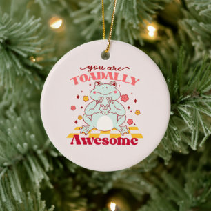 You Are Toadally Awesome – Cute Cartoon Frog Pun Ceramic Ornament