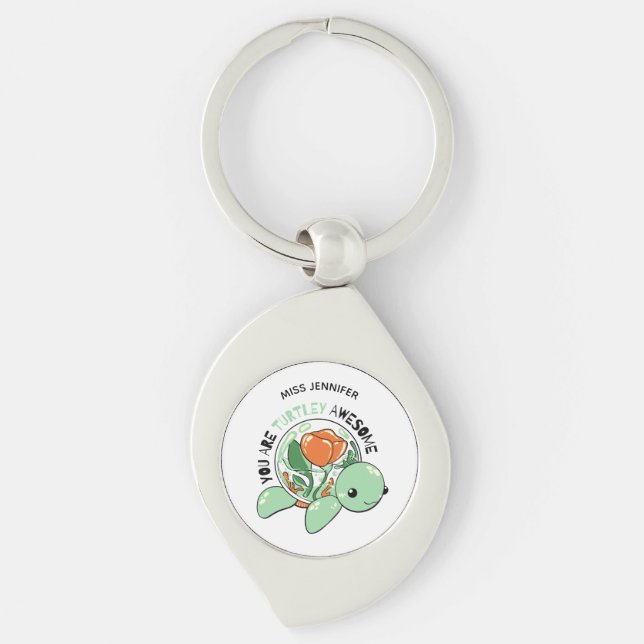 You Are Turtley Awesome Flower Succulent Turtle  Keychain (Front)