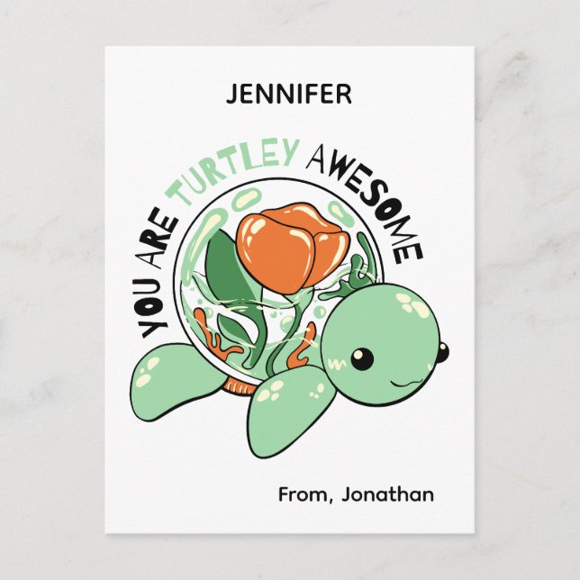 You Are Turtley Awesome Flower Succulent Turtle  Postcard (Front)
