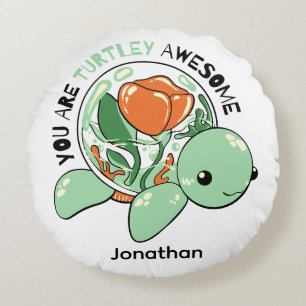 You Are Turtley Awesome Flower Succulent Turtle Round Pillow