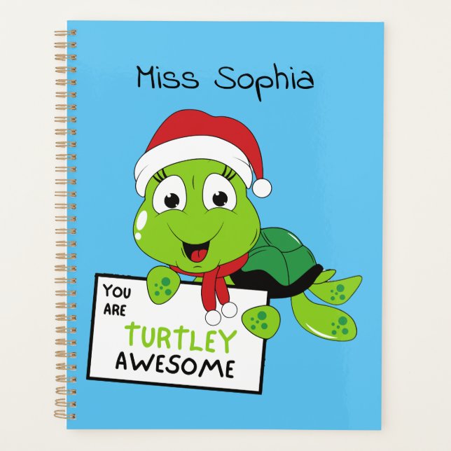 You Are Turtley Awesome Funny Turtle Puns Blue Planner (Front)