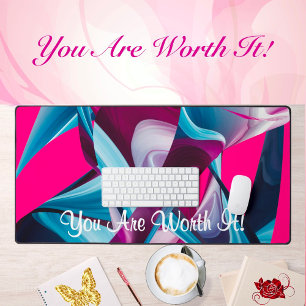 You Are Worth It Motivation Inspire Pink Abstract Desk Mat