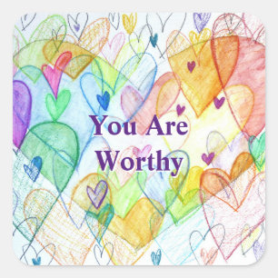 You Are Worthy Hearts Art Sticker Decals