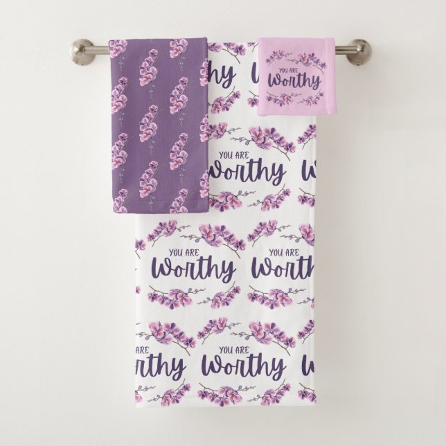 You Are Worthy Orchid Towel Set (Insitu)