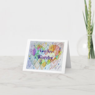 You Are Worthy Rainbow Hearts Art Greeting Card