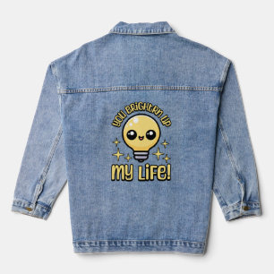 You Brighten Up My Life! Cute Lightbulb Pun Denim Jacket