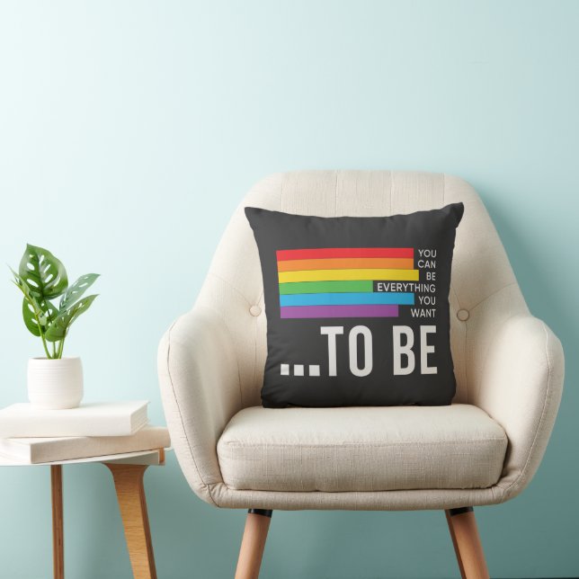 You Can Be Everything You Want To Be Rainbow Lines Throw Pillow (Chair)