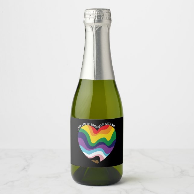 You Can Be Yourself With Me LGBT Transgender Gay  Sparkling Wine Label (Front)