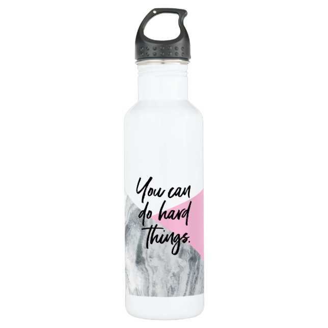 You can do hard thing quote marble and pink 710 ml water bottle (Front)