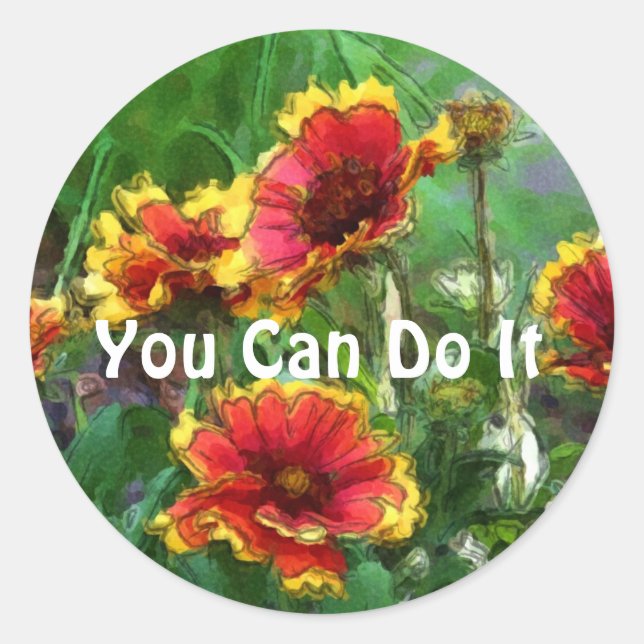 You Can Do It Daisies Inspirational Classic Round Sticker (Front)