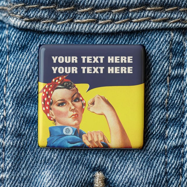 You Can Do It Rosie The Riveter Feminist 2 Inch Square Button (Ideal gift for anyone who wants to pay tribute to this cultural icon. )