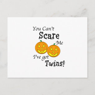 You can't scare me twins - pumpkins postcard