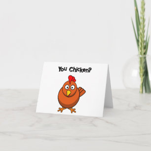 You Chicken?, Funny Brown Rooster Cartoon Taunt  Card