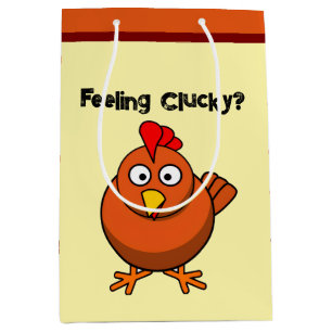 You Chicken?, Funny Brown Rooster Cartoon Taunt Medium Gift Bag