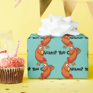 You Chicken?, Funny Brown Rooster Cartoon Taunt  Wrapping Paper