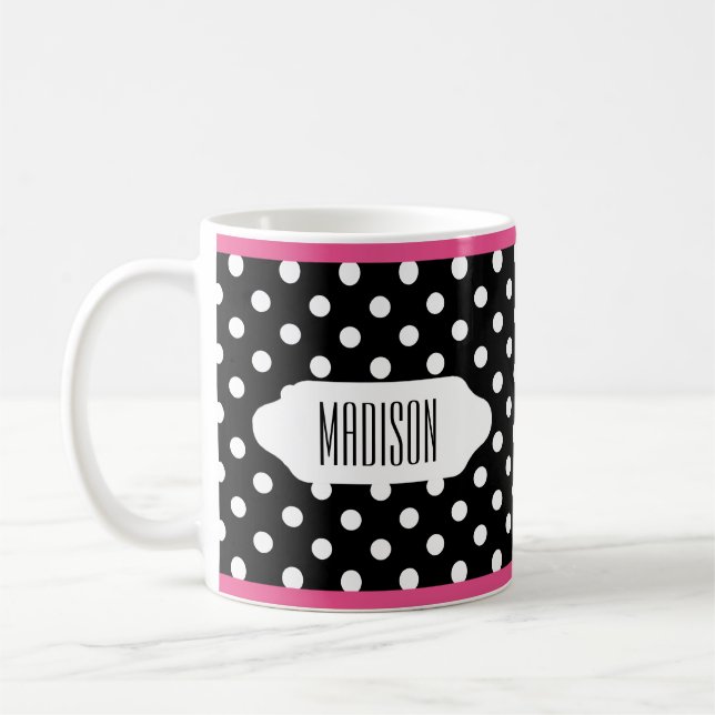 You Choose Background Colour & white polka dots Coffee Mug (Left)