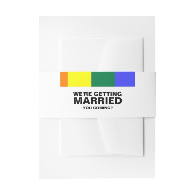 You Coming Rainbow Gay Wedding Invitation Belly Band (Front Example)