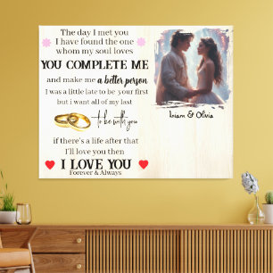 You Complete Me Custom Photo Wedding Anniversary Canvas Print