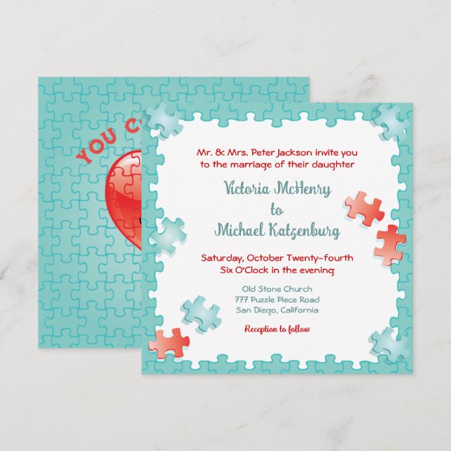 You complete me Jigsaw Puzzle Wedding Invitation (Front/Back)