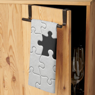 You Complete Me Romantic Black and White Jigsaw Kitchen Towel