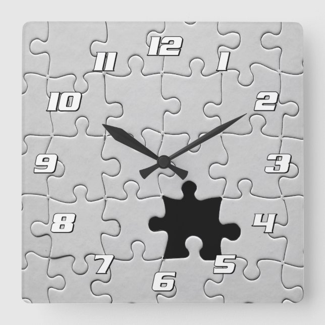 You Complete Me Romantic Black and White Jigsaw Square Wall Clock (Front)
