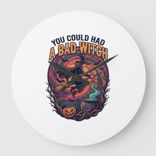 You Could Had Bad Witch Halloween Flying Broom_1 Large Clock