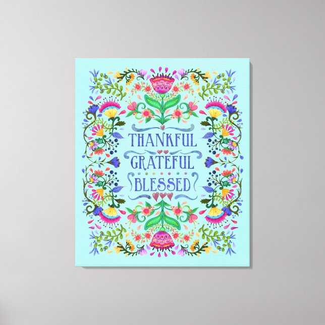 You Customize | Folkart Flowers | Blessed Canvas Print (Front)