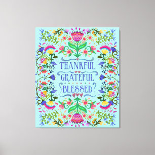 You Customize Folkart Flowers Blessed Canvas Print
