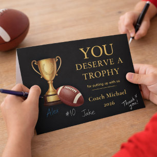 You Deserve a Trophy Football Coach Funny  Thank You Card