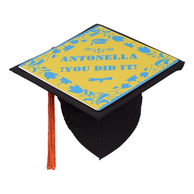 You did It Custom | Latino Papel Picado  Spanish Graduation Cap Topper (Angled)