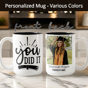You Did It! Custom Photo Mug, Girl Graduation Gift Two-Tone Coffee Mug