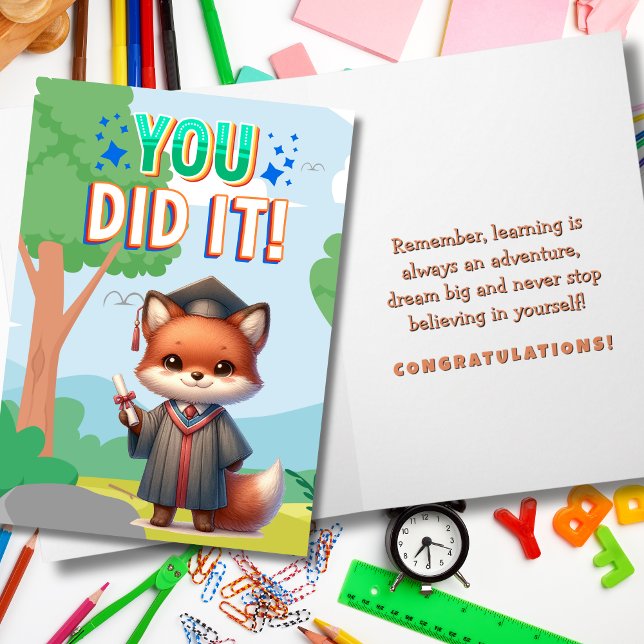 You Did It! Cute Fox Graduation Joy Card (Creator Uploaded)