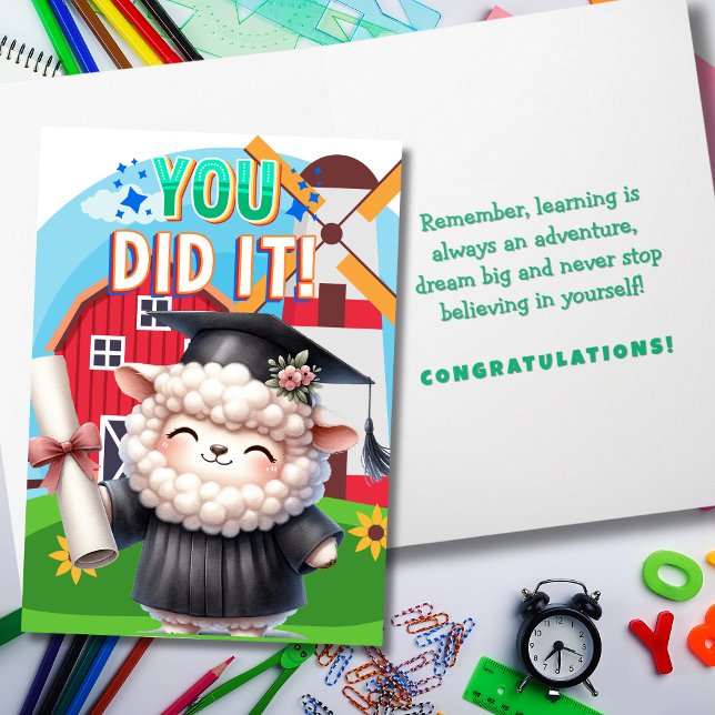 You Did It! Cute Sheep Graduation Joy Card (Creator Uploaded)